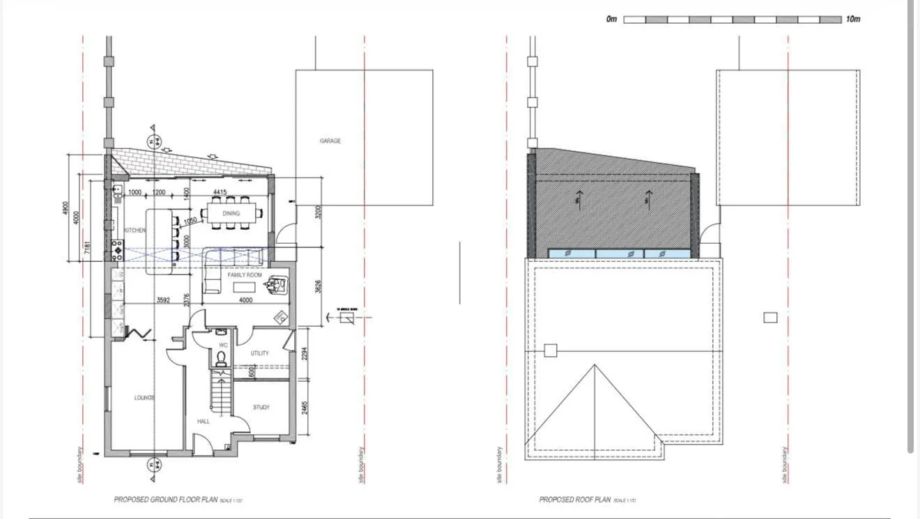 Architectural blueprint for a Cruise Construction extension project