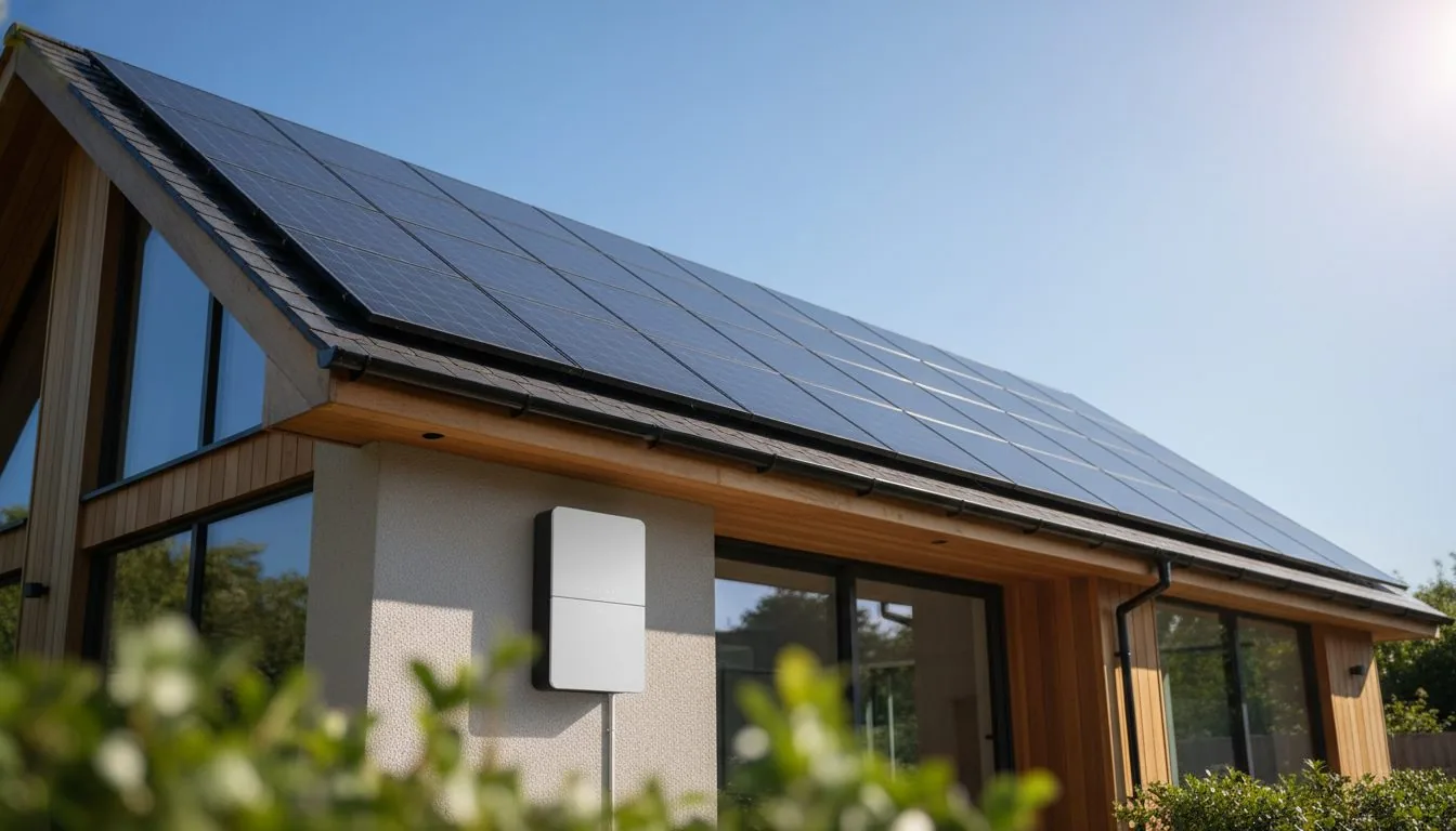 Roof-mounted solar array with a wall-mounted home battery